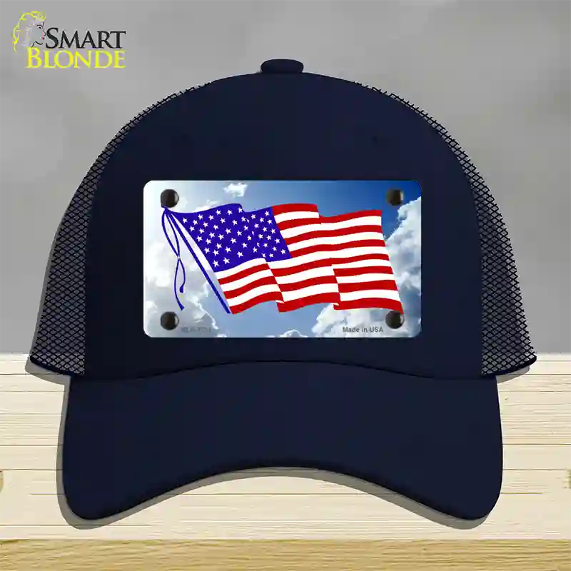 American Flag Cloud Novelty License Plate Hat Mesh / Navy