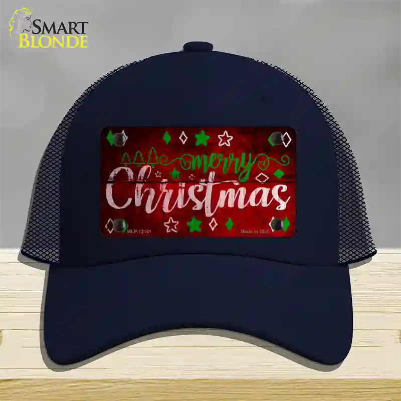 Merry Christmas Red Novelty License Plate Hat Mesh / Navy