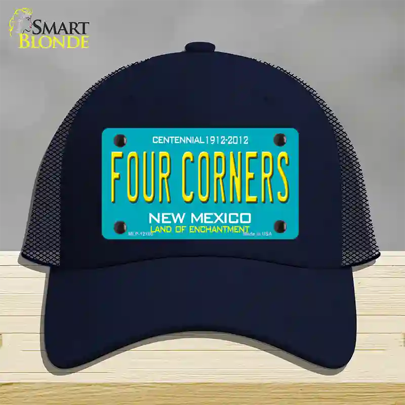 Four Corners Teal New Mexico Novelty License Plate Hat Mesh / Navy