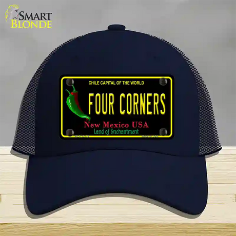 Four Corners New Mexico Black Novelty License Plate Hat Mesh / Navy