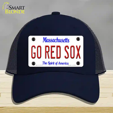 Go Red Sox Massachusetts Novelty License Plate Hat Mesh / Navy