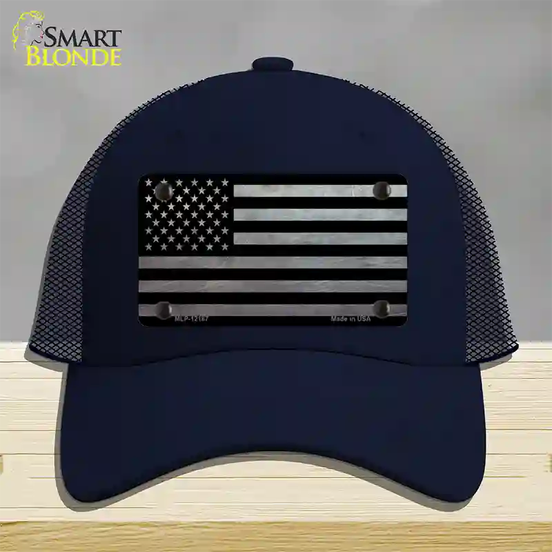 American Flag Black and Gray Novelty License Plate Hat Mesh / Navy