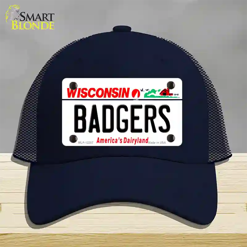 Badgers Wisconsin Novelty License Plate Hat Mesh / Navy