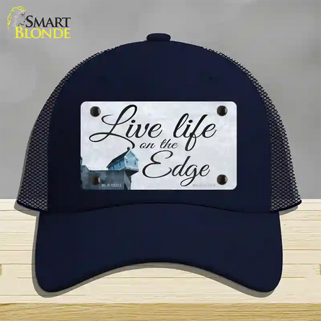 Live Life on the Edge Novelty License Plate Hat Mesh / Navy