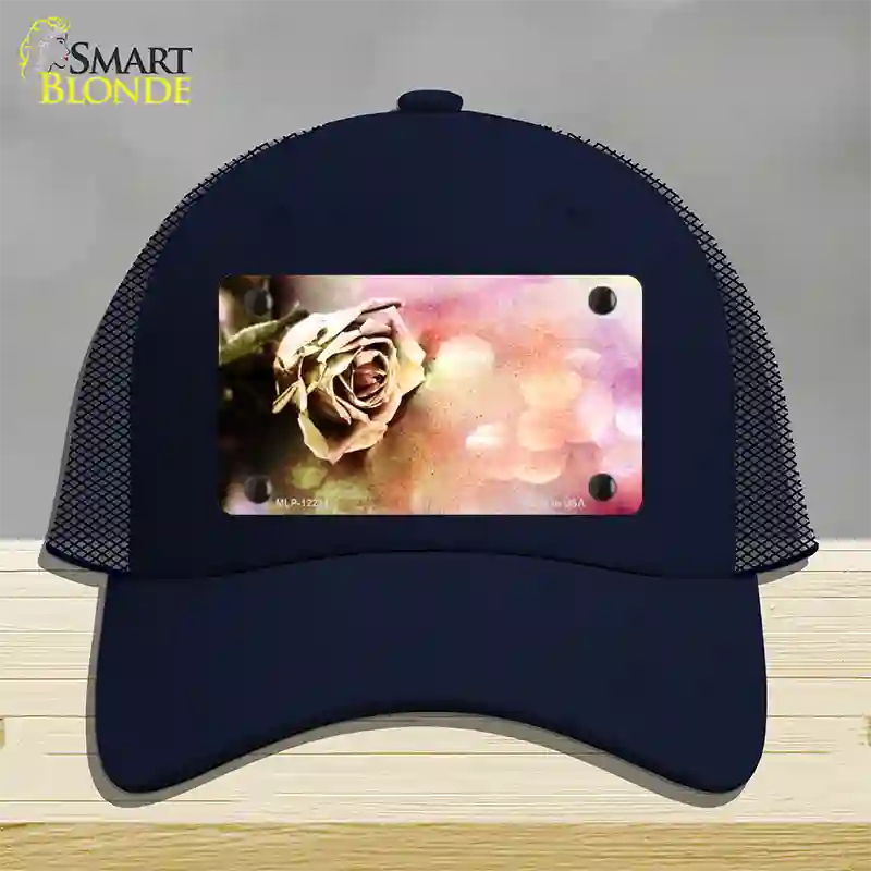 Watercolor Rose Novelty License Plate Hat Mesh / Navy