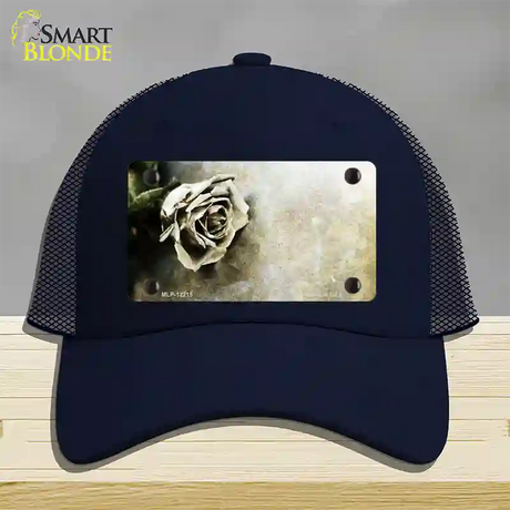 Black and White Rose Novelty License Plate Hat Mesh / Navy