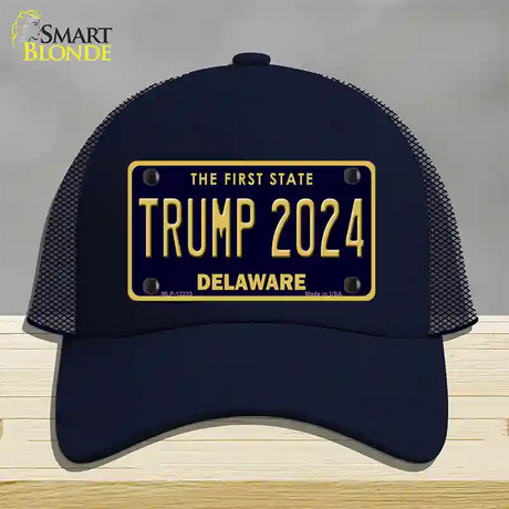 Trump 2024 Delaware Novelty License Plate Hat Mesh / Navy