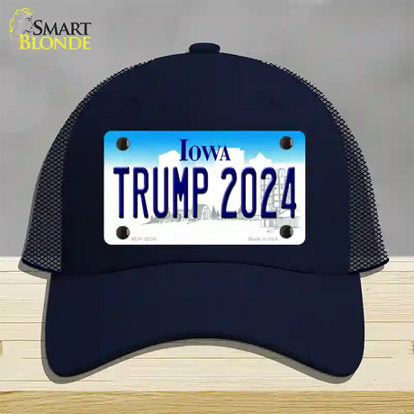 Trump 2024 Iowa Novelty License Plate Hat Mesh / Navy