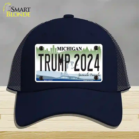 Trump 2024 Michigan Novelty License Plate Hat Mesh / Navy