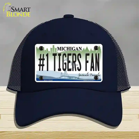 Number 1 Tigers Fan Michigan Novelty License Plate Hat Mesh / Navy