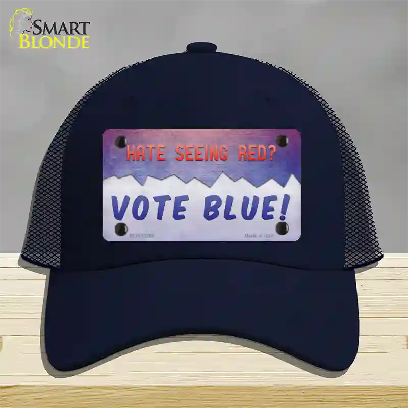 Hate Seeing Red Vote Blue Novelty License Plate Hat Mesh / Navy