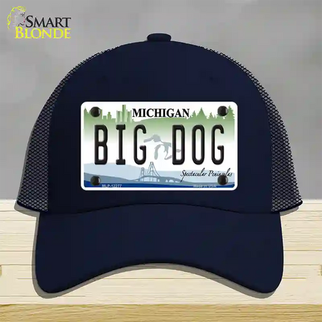 Michigan Big Dog Novelty License Plate Hat Mesh / Navy