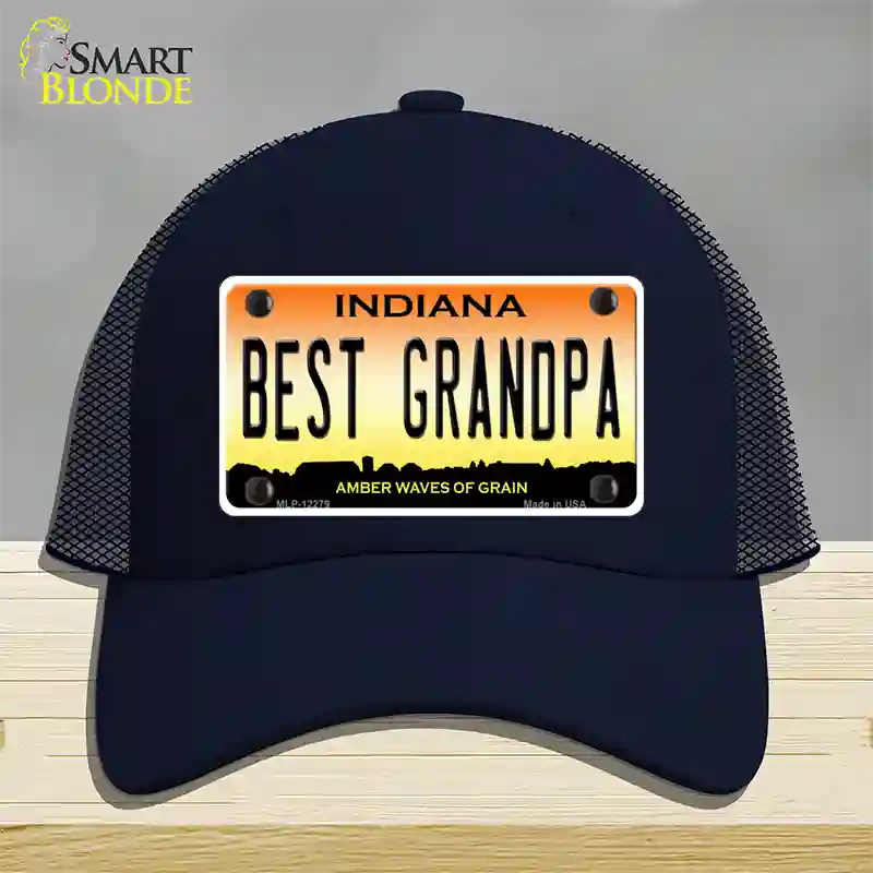 Best Grandpa Indiana Novelty License Plate Hat Mesh / Navy