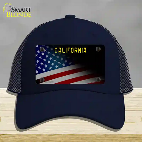 California with American Flag Novelty License Plate Hat Mesh / Navy