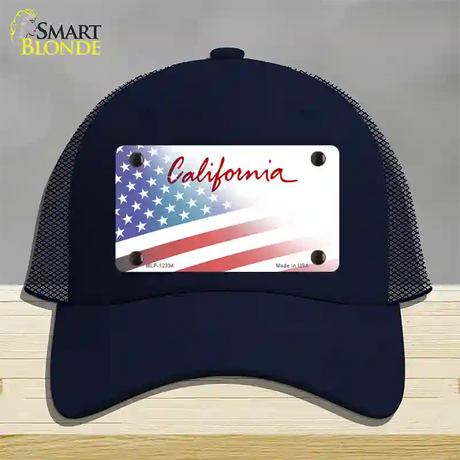 California Plate American Flag Novelty License Plate Hat Mesh / Navy