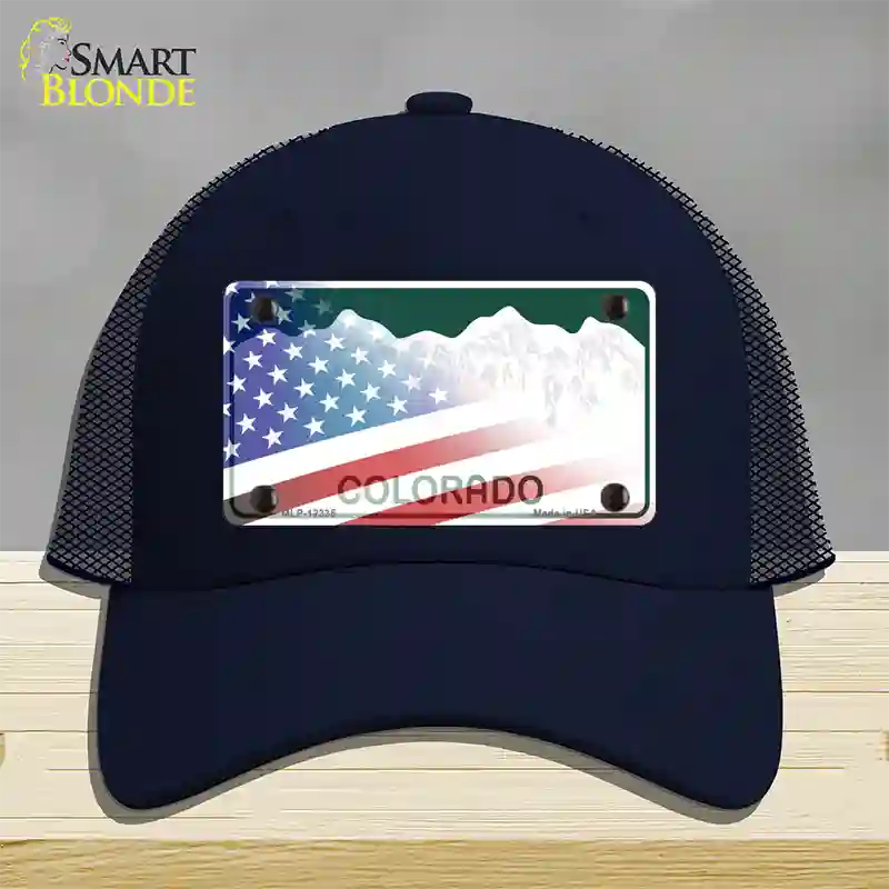 Colorado with American Flag Novelty License Plate Hat Mesh / Navy