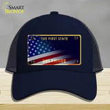 Delaware with American Flag Novelty License Plate Hat Mesh / Navy