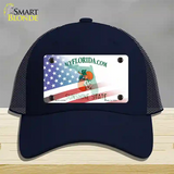 Florida with American Flag Novelty License Plate Hat Mesh / Navy