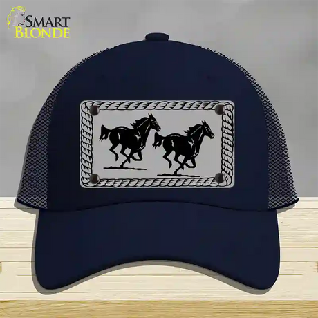 Two Running Horses Novelty License Plate Hat Mesh / Navy