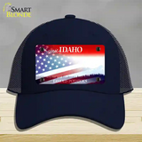 Idaho with American Flag Novelty License Plate Hat Mesh / Navy