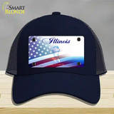 Illinois with American Flag Novelty License Plate Hat Mesh / Navy