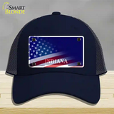 Indiana with American Flag Novelty License Plate Hat Mesh / Navy