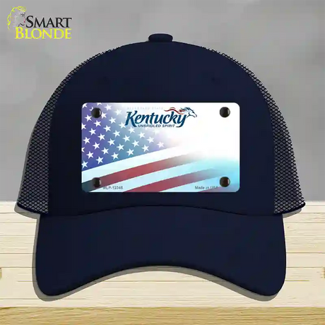 Kentucky with American Flag Novelty License Plate Hat Mesh / Navy