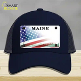 Maine with American Flag Novelty License Plate Hat Mesh / Navy