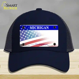 Michigan with American Flag Novelty License Plate Hat Mesh / Navy