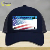 Minnesota with American Flag Novelty License Plate Hat Mesh / Navy