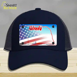 Nebraska with American Flag Novelty License Plate Hat Mesh / Navy