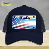 Nevada with American Flag Novelty License Plate Hat Mesh / Navy