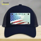 New Hampshire with American Flag Novelty License Plate Hat Mesh / Navy