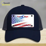 North Carolina with American Flag Novelty License Plate Hat Mesh / Navy