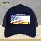 Pennsylvania with American Flag Novelty License Plate Hat Mesh / Navy