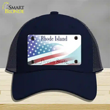 Rhode Island with American Flag Novelty License Plate Hat Mesh / Navy