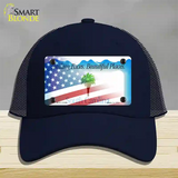 South Carolina with American Flag Novelty License Plate Hat Mesh / Navy