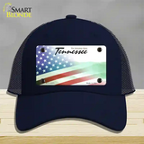 Tennessee with American Flag Novelty License Plate Hat Mesh / Navy