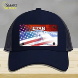 Utah with American Flag Novelty License Plate Hat Mesh / Navy