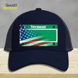 Vermont with American Flag Novelty License Plate Hat Mesh / Navy