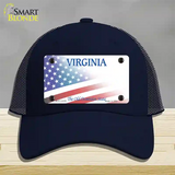 Virginia with American Flag Novelty License Plate Hat Mesh / Navy