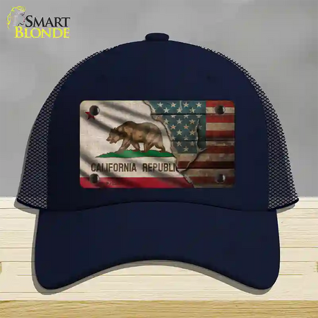 California/American Flag Novelty License Plate Hat Mesh / Navy