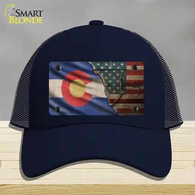 Colorado/American Flag Novelty License Plate Hat Mesh / Navy