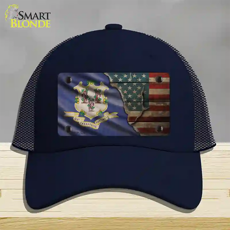 Connecticut/American Flag Novelty License Plate Hat Mesh / Navy