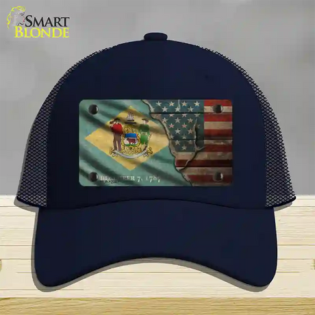 Delaware/American Flag Novelty License Plate Hat Mesh / Navy