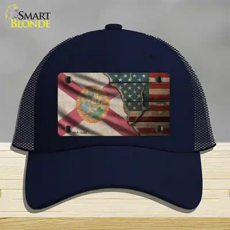 Florida/American Flag Novelty License Plate Hat Mesh / Navy