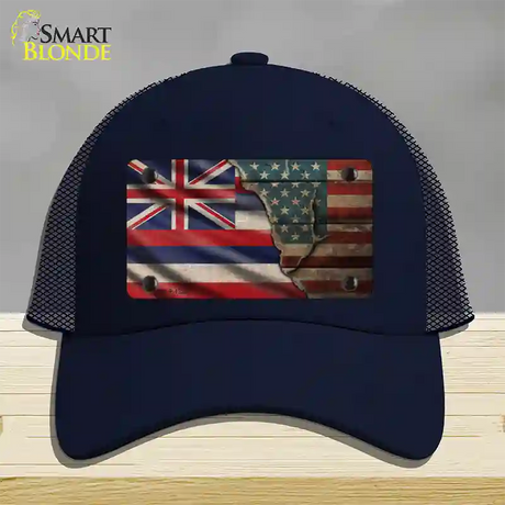 Hawaii/American Flag Novelty License Plate Hat Mesh / Navy