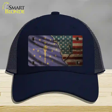 Indiana/American Flag Novelty License Plate Hat Mesh / Navy