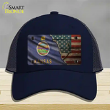 Kansas/American Flag Novelty License Plate Hat Mesh / Navy