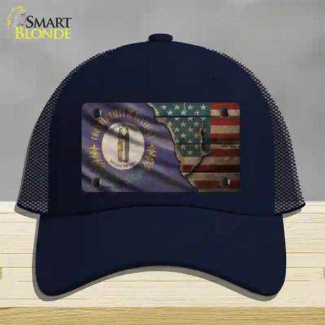 Kentucky/American Flag Novelty License Plate Hat Mesh / Navy